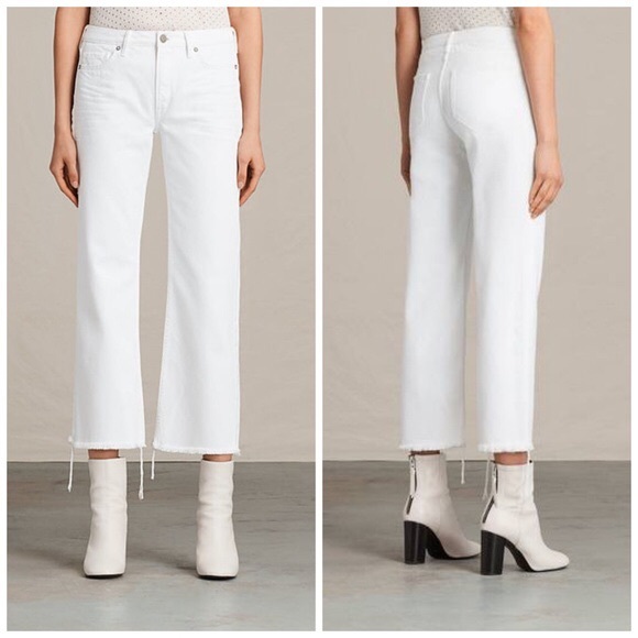 All Saints Denim - All Saints Fringe Hem Cropped Belle Jeans Mid Rise